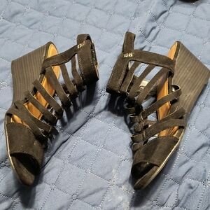 Black Strappy Wedge Sandals In Great Shape